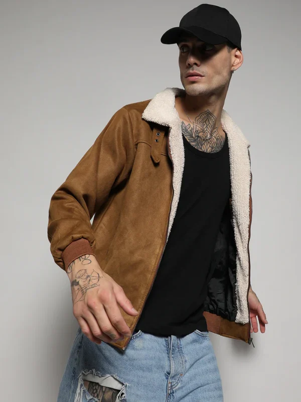 Fur-Lined Suede Bomber Jacket