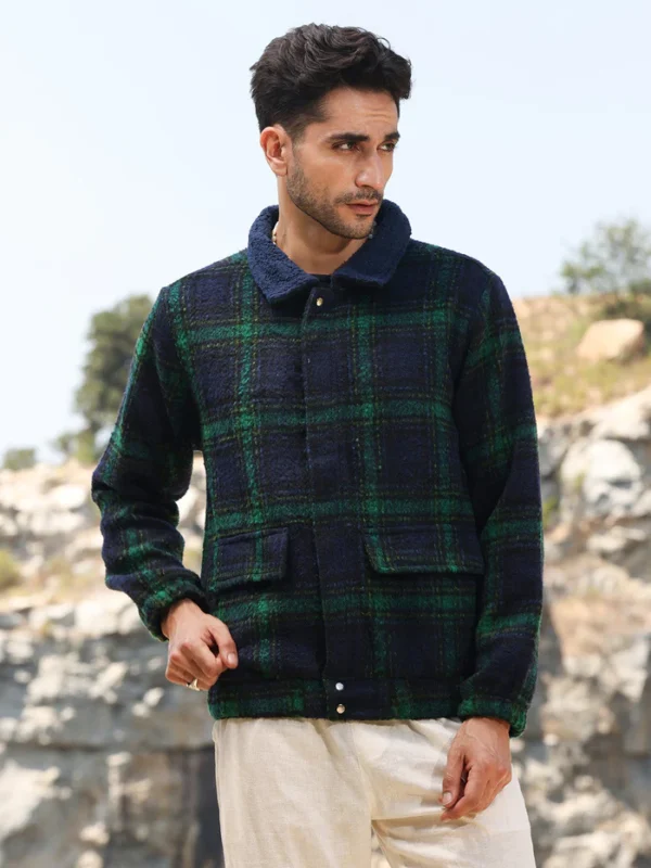 Tartan Plaid Jacket With Fleece Collar - Image 2