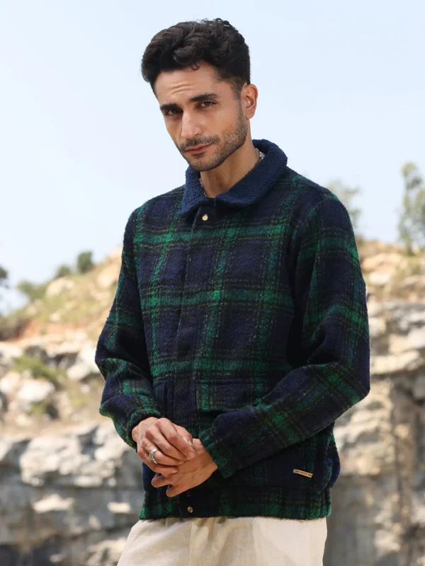 Tartan Plaid Jacket With Fleece Collar - Image 3
