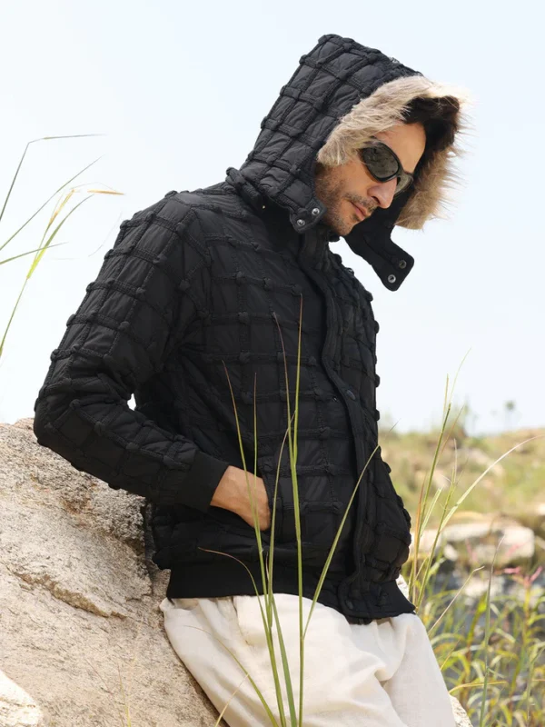 Self-Design Puffer Jacket With Fleece Hood