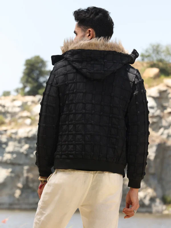 Self-Design Puffer Jacket With Fleece Hood - Image 4