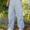 Solid Parachute Cargo Pants - Image 2