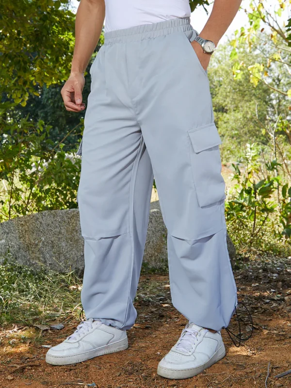 Solid Parachute Cargo Pants - Image 2