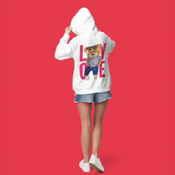 Love Teddy White Oversized Hoodie (Heavyweight) - Image 4
