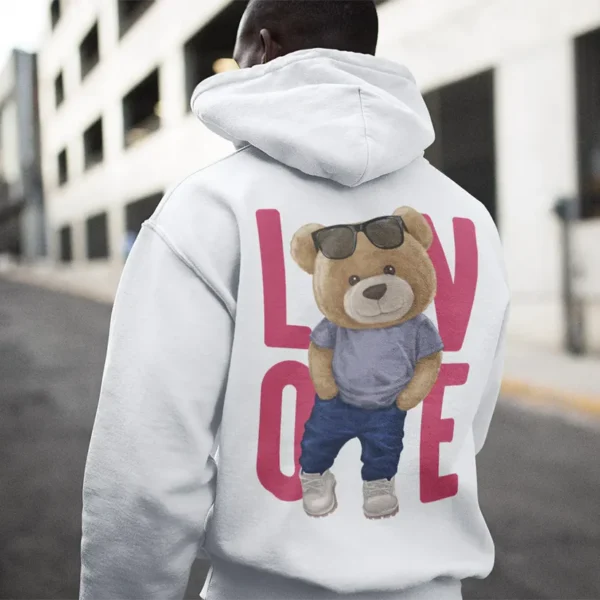 Love Teddy White Oversized Hoodie (Heavyweight)