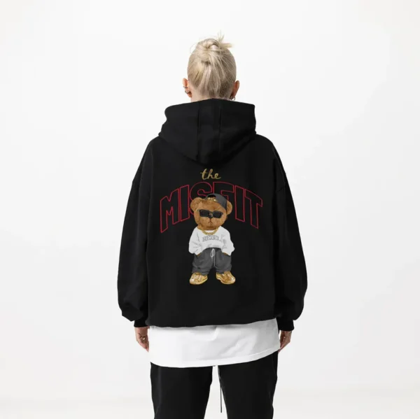 Misfit Teddy Black Oversized Hoodie (Heavyweight) - Image 4