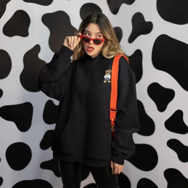Misfit Teddy Black Oversized Hoodie (Heavyweight) - Image 3