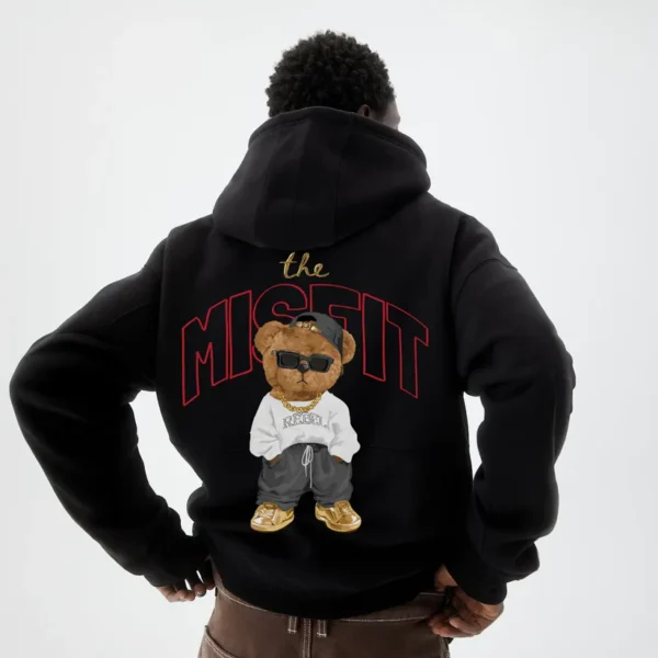 Misfit Teddy Black Oversized Hoodie (Heavyweight)